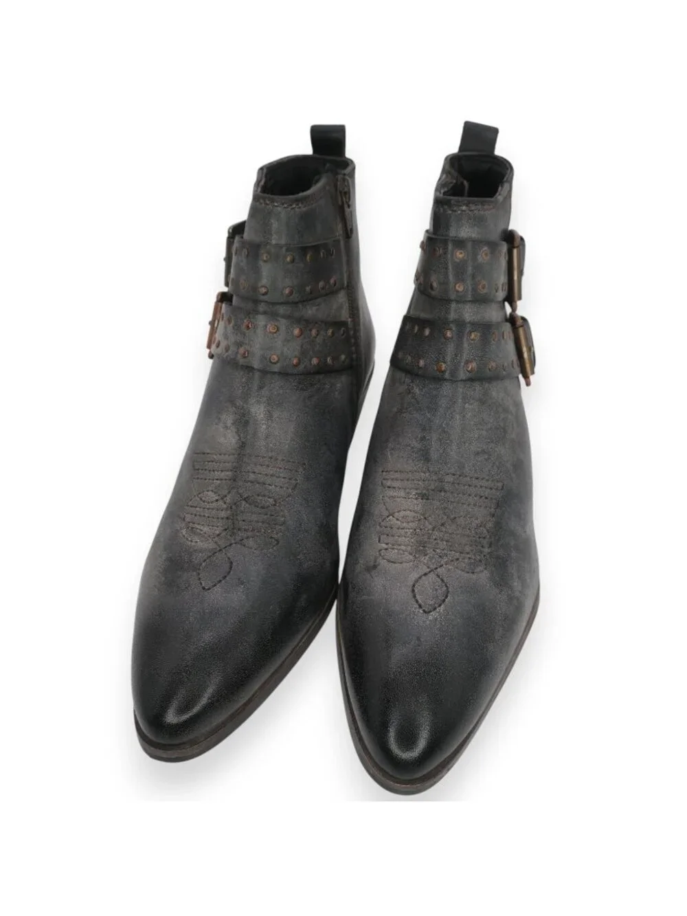 Roan by Bed Stu Ville Short Ankle Boot Black Gray Western Bootie Buckles 9M